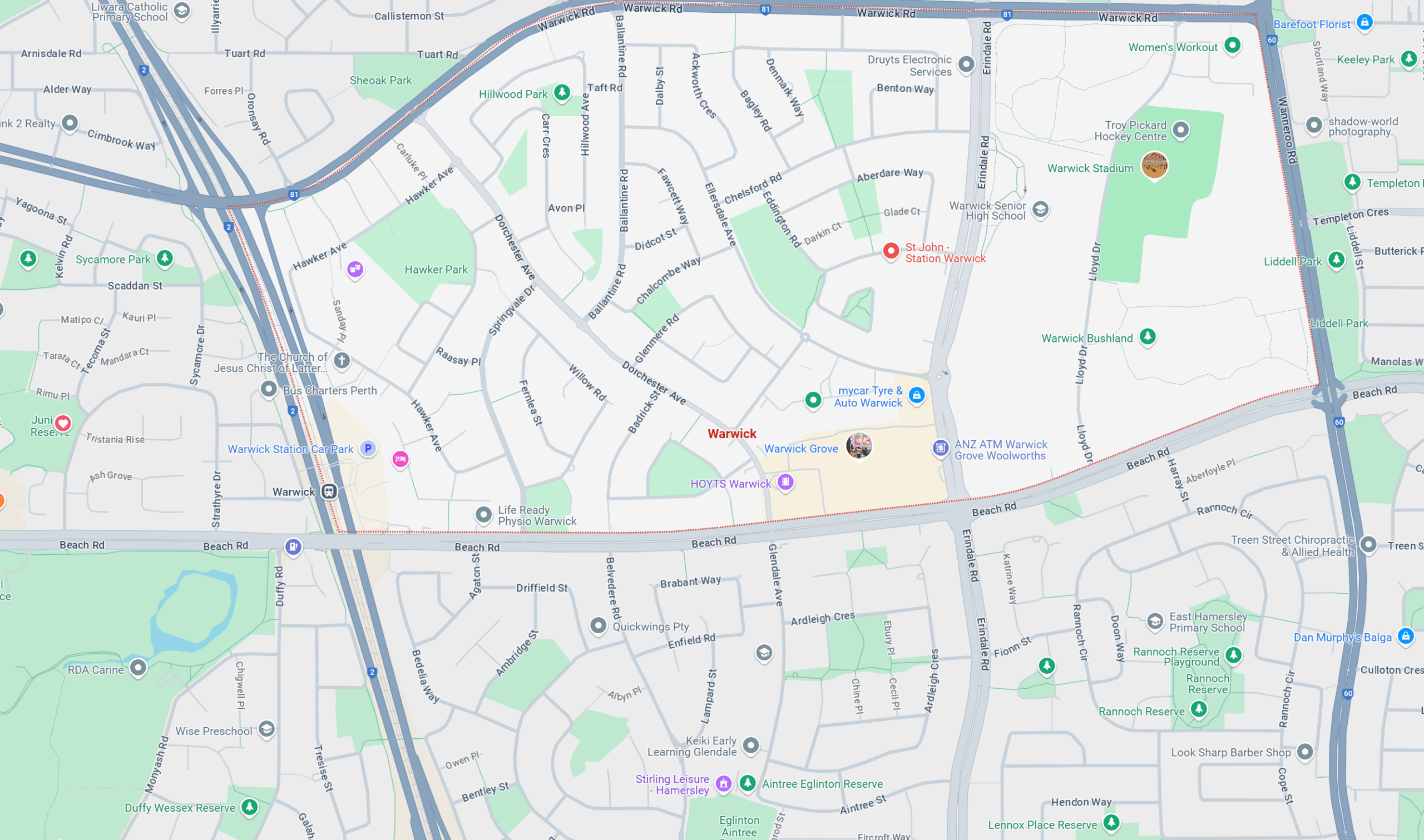 Map of Warwick WA 6024